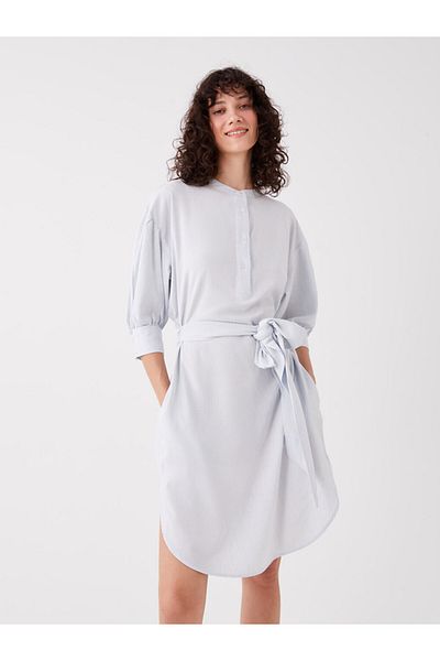 LC Waikiki SOUTHBLUE Rochie de damă în amestec de in, albastru deschis, cu decolteu