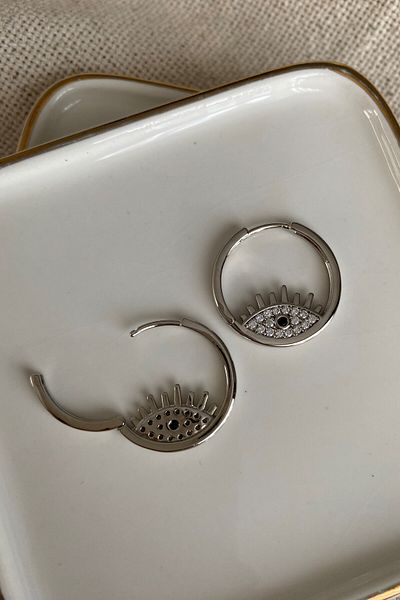 fuya design Medium Size Jewelled Eye Steel Earrings