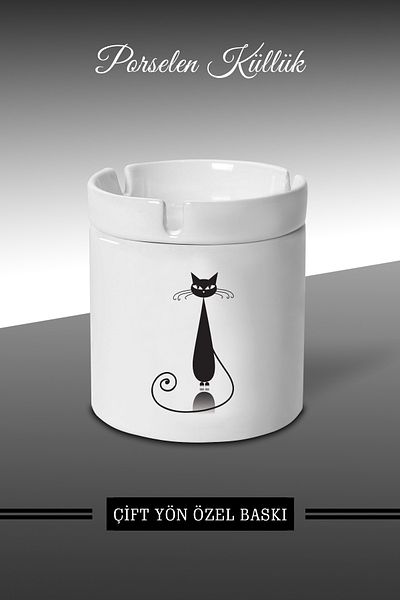 Bytwo Τασάκι Acrobat Cat Flat Design - Τασάκι πορσελάνης - Επιτραπέζιο τασάκι *külbytX222