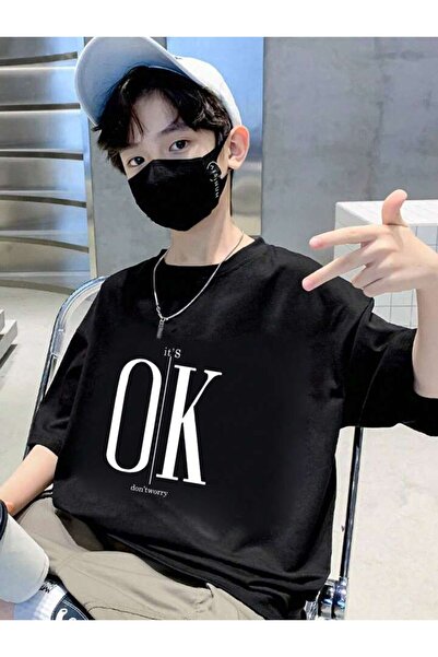 MORNİNG KİDS Tricou negru din bumbac pieptănat cu imprimeu It's OK pentru...
