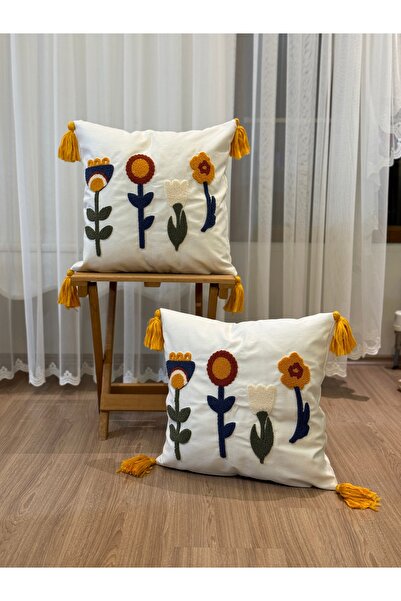 BUGİ HOME COLLECTİON Poncho decorativ brodat din 2 piese cu perforare - Kilifen