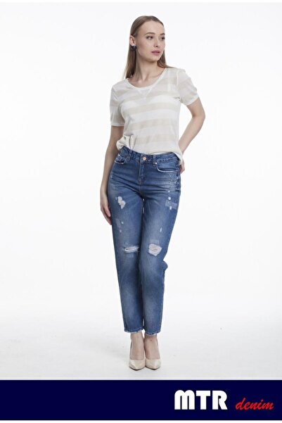 KAMİLKUNDURA KADIN MOM YIRTIK  TAŞLI JEANS