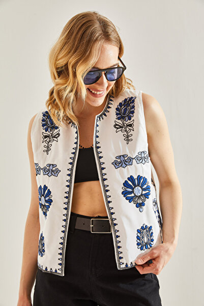 Bianco Lucci Modest Linen Women's Vest - Embroidered, Model60181042