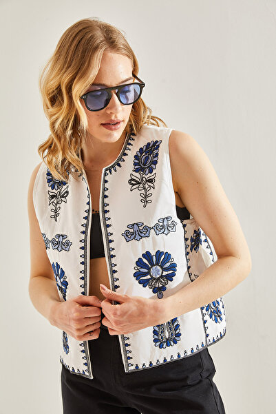 Bianco Lucci Modest Linen Women's Vest - Embroidered, Model60181042