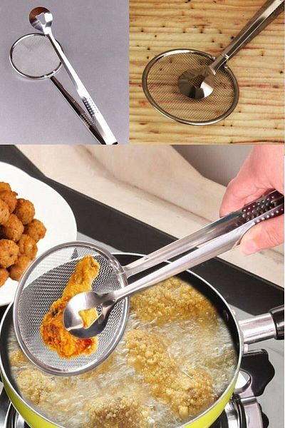 Hayal Sepeti Colander Steel French Fry Pot - With Tongs and Oil Strainer