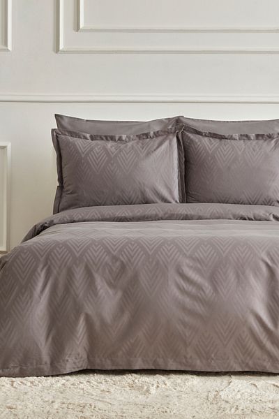 Karaca Home White Collection Lush Διπλό Σετ Παπλωματοθήκη Ζακάρ Σατέν Anthracite
