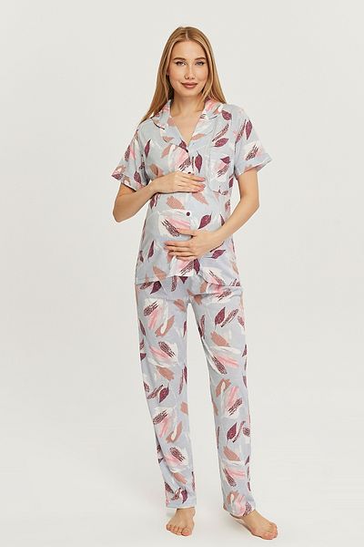 LİKAPA Likapa Combed Cotton Front Buttoned Maternity Short Sleeve Pajama Set, 100% Cotton