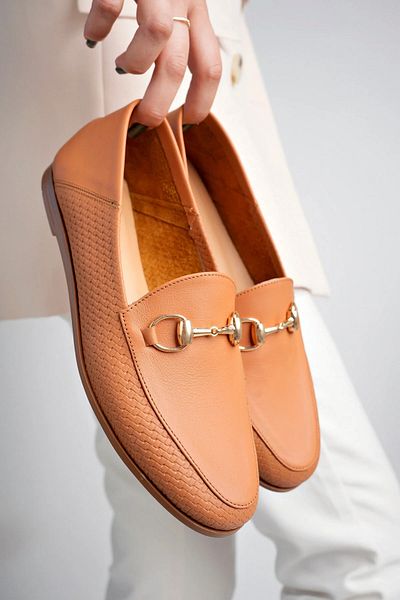 Deripabuc Genuine Leather Print 2 Tan Women's Leather Ballerinas Pcc-F03