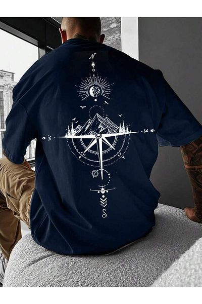 AFROGİYİM Μπλουζάκι Unisex Landscape Compass εμπρός και πίσω με στάμπα Oversize