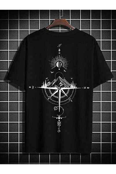 AFROGİYİM Unisex Landscape Compass Front Back Printed Oversize T-shirt