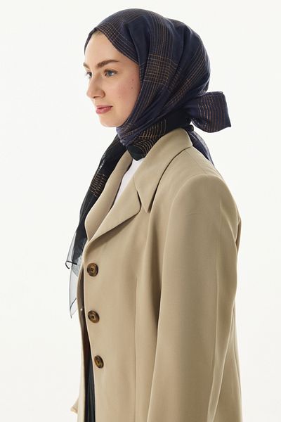 FENZA SCARF ŞAL DE MĂTĂSĂ DE LÂNĂ ALBASTRU ÎNMOATĂ SILVIA