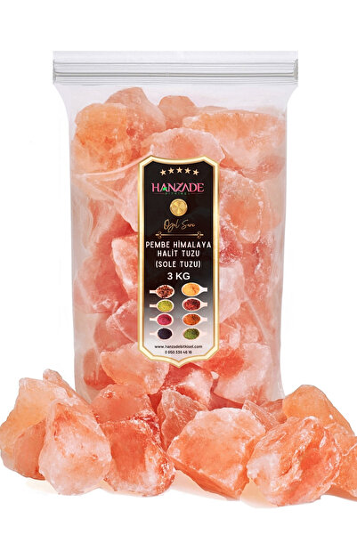 Hanzade Bitkisel Halit Tuz Sole Tuzu 3 KG Şeffaf Berrak Kristal Pembe Himalay...