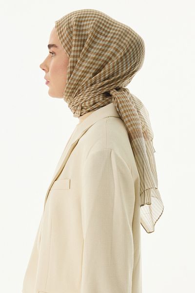 FENZA SCARF STELLA Mink Yuñ Silk Shal - Gingham Patterned