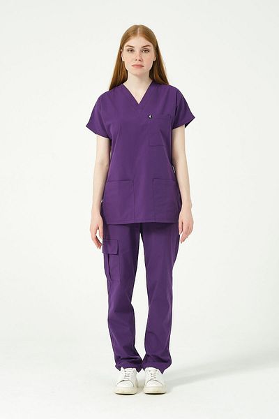 Pratik Medikal Unisex Purple Scrubs Cargo Pocket - Bat Sleeve Doctor Nurse Kit