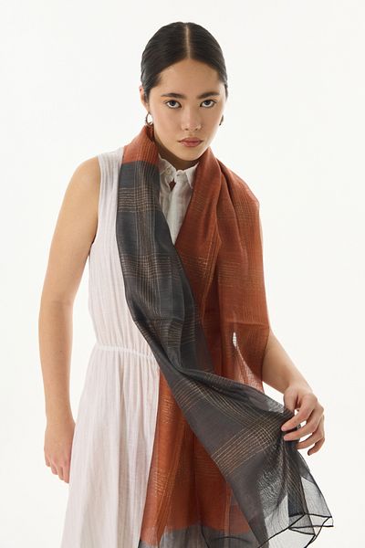FENZA SCARF Silvia Επιχρυσωμένο Σχέδιο Μοτίβο Κανέλας Μάλλινο Μεταξωτό Σάλι
