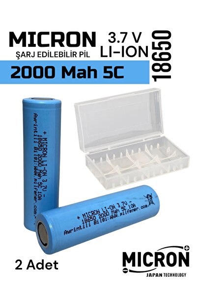Micron 18650 3.7V (Volt) 2000 MaH(Amper) 5C Lityum Şarj edilebilir 2 Adet Pil...