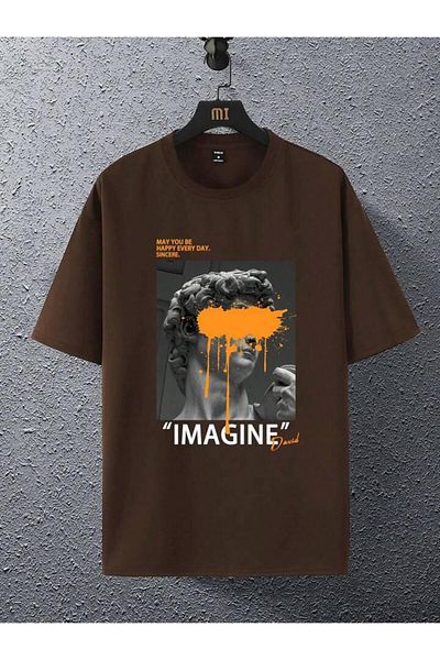 AFROGİYİM Μπλουζάκι Unisex Imagine Sculpture με στάμπα Oversize