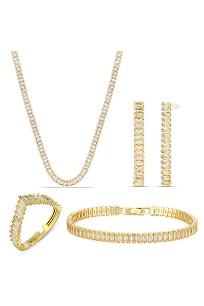 Forentina Altın Kaplama Baget Kolye Küpe Bileklik Yüzük Kombin Takı Seti Ps3452