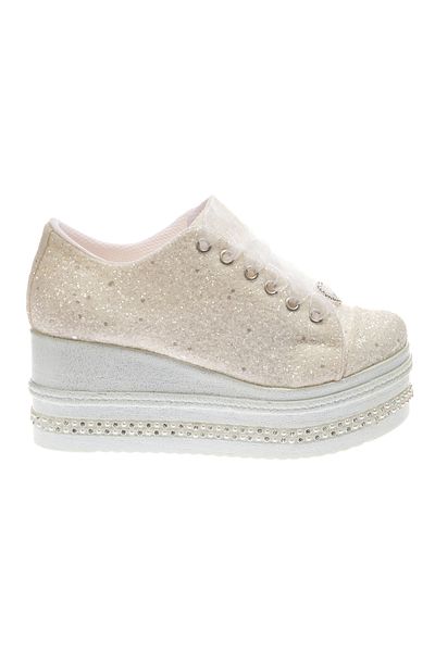 Ayakkabı Tutkusu Stilo ® Glittering Ivory Wedge Heel Bridal Shoes Wide and Comfortable Fit Pearl and Rhinestone Sole