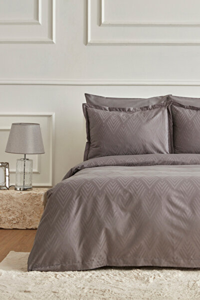 Karaca Home Lush Double Jacquard Satin Duvet Cover Set Anthracite