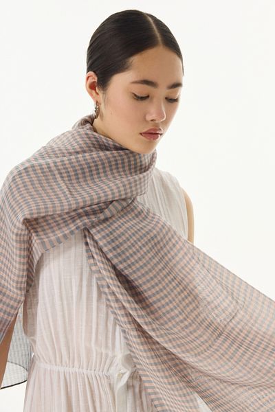 FENZA SCARF STELLA Πούδρα-Γκρι Μάλλινο Μεταξωτό Σάλι - Μοτίβο Potikare