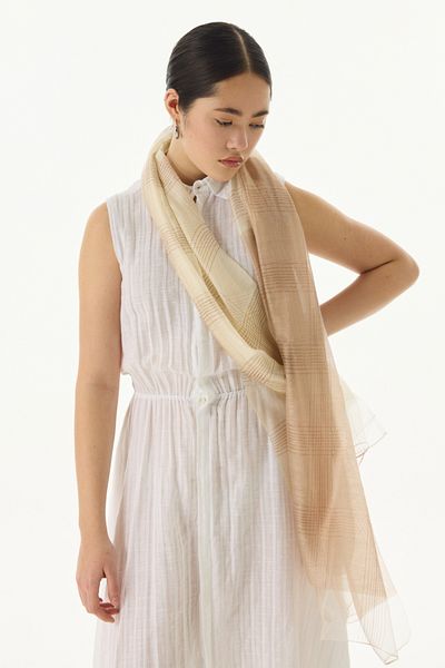 FENZA SCARF Μπεζ Silvia Επιχρυσωμένο Σχέδιο Μάλλινο Σάλι İpkemar