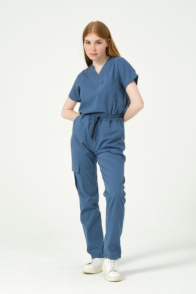 Pratik Medikal الدعك النيلي للجنسين - جيب البضائع المصنوع من الليكرا، بدلة بأ...