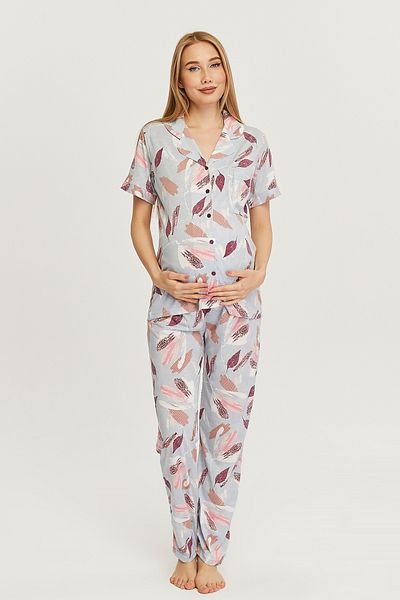 LİKAPA Likapa Combed Cotton Front Buttoned Maternity Short Sleeve Pajama Set, 100% Cotton