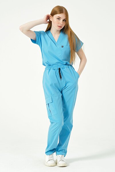 Pratik Medikal جيرسي من الليكرا باللون الأزرق للجنسين - جيرسي بأكمام الخفافيش...