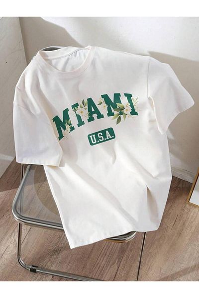 AFROGİYİM Μπλουζάκι Unisex Daisy Miami με στάμπα Oversize