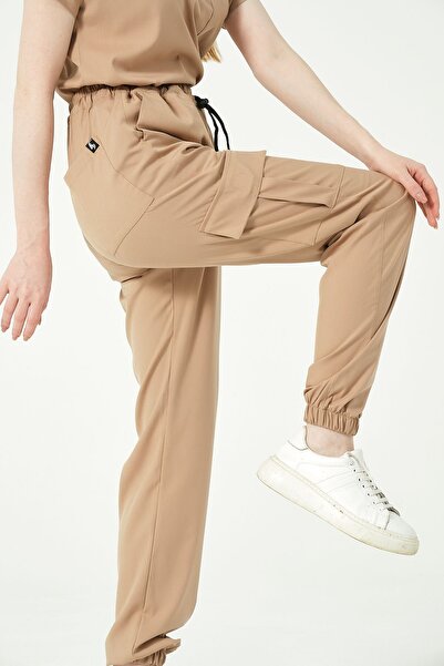 Pratik Medikal Pantaloni de jogging unisex bej din Lycra - Buzunar cargo Doct...