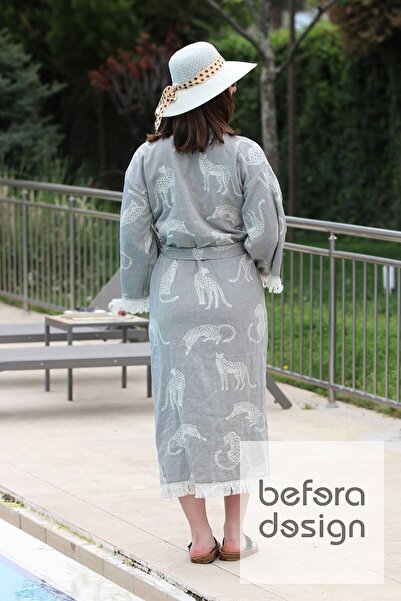 Befera Design Muslin Kimono Kaftan Bathrobe Dressing Gown Leopard Patterned 100% Cotton