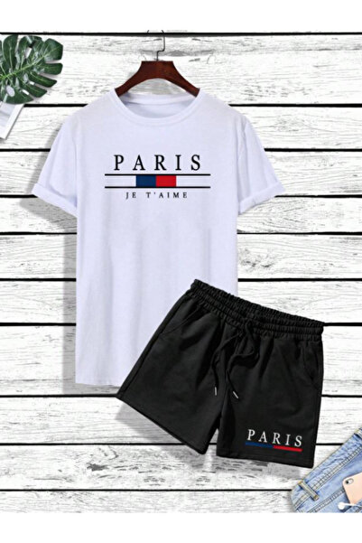 Hunors Sportswear & Company طقم تي شيرت شورت باريس مكون من قطعتين، طقم أسود م...