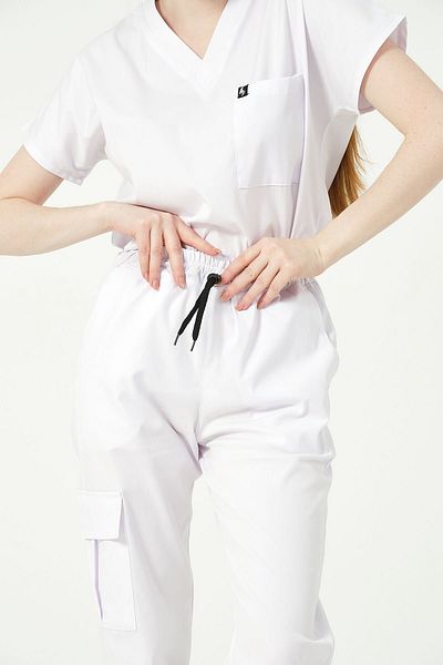 Pratik Medikal Unisex White Lycra Single Bottom Cargo Pocket - Doctor Nurse Jersey