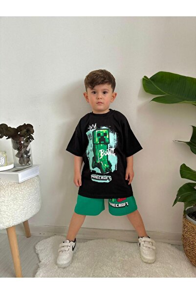 minik'o kids ERKEK ÇOCUK MINECRAFT PAMUK DESENLİ ŞORTLU TAKIM