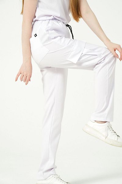 Pratik Medikal Unisex White Lycra Single Bottom Cargo Pocket - Doctor Nurse Jersey