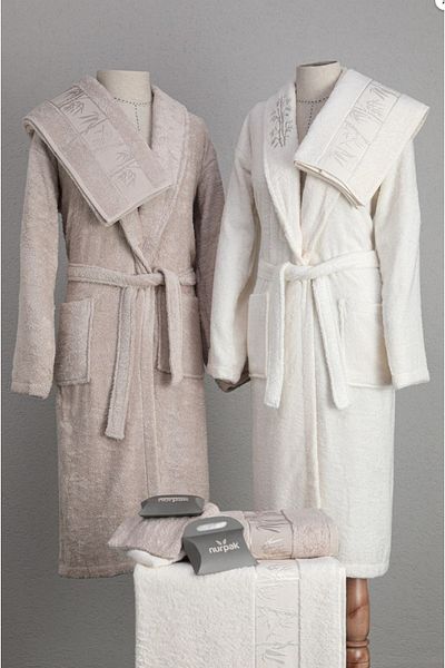Nurpak Set de halate de familie Bamboo din 10 piese - crem/maro