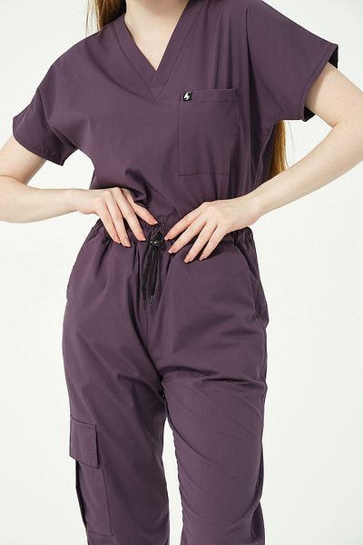 Pratik Medikal Unisex Single Bottom - Plum Lycra Cargo Pocket, Doctor Nurse Jersey