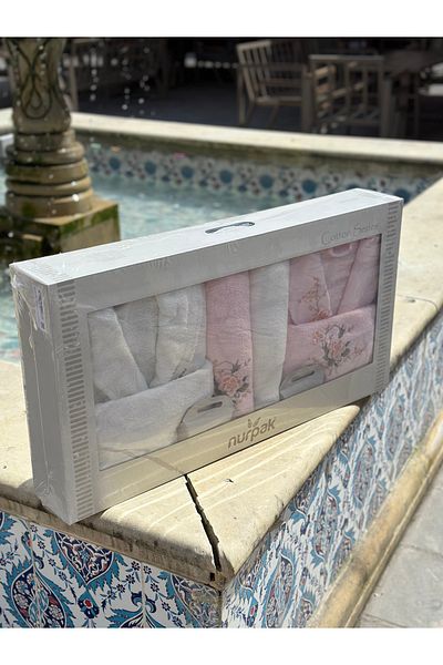 Nurpak Σετ οικογενειακής ρόμπας 8 τεμαχίων 3D κεντημένο - Κρέμα/Ροζ