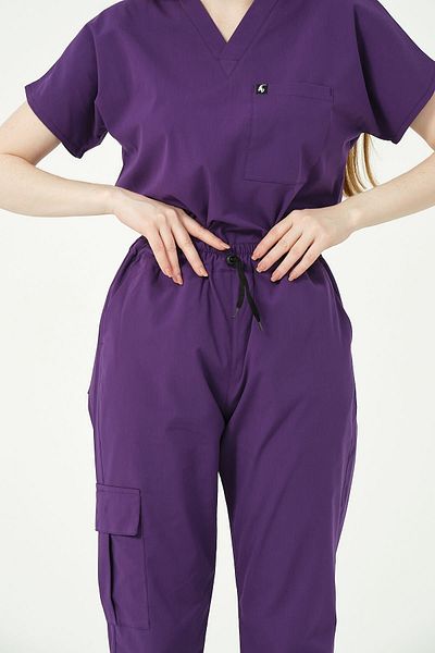 Pratik Medikal Unisex Doctor Nurse Jersey - Purple Lycra with Cargo Pocket