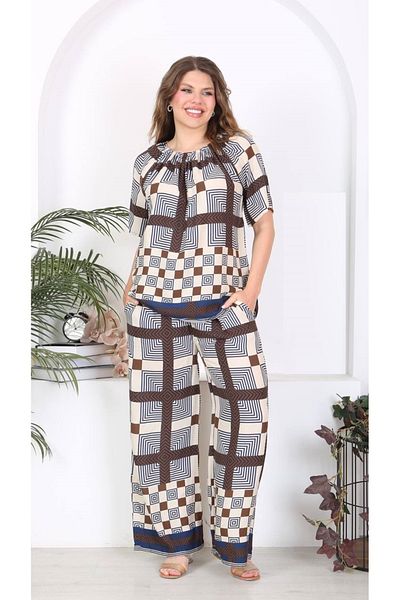 Butik Nilyam Γυναικείο παντελόνι τσέπης μπλούζα Madonna γιακά μεγάλου μεγέθους 24066