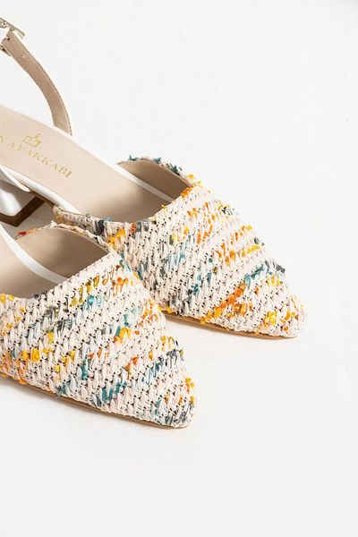 İnan Ayakkabı WOMEN'S WHITE MULTI-COLOR STRAW DETAILED HEEL SHOE (3 CM HEEL LENGTH)