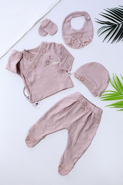 Sitilin Baby Girl 5-Piece Lace Hospital Discharge Bodysuit Set STL6589