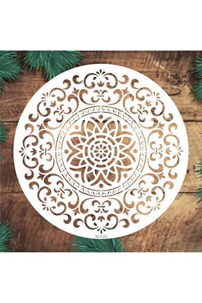 STENCİLTASARIM Stencil Tasarım MA128 Mandala Duvar Ahşap Cam Kumaş Boyama Şab...