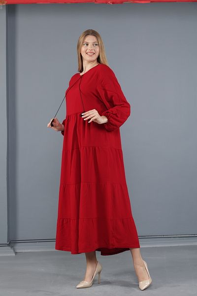mervemoda Γυναικείο μακρυμάνικο plus size υφαντό φόρεμα βισκόζης