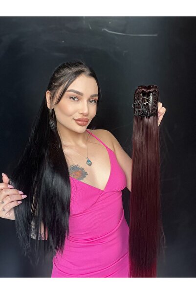 Suzan Peruk Düz Mandallı Tokalı Postiş At Kuyruğu  tak ve çık Koyu Kızıl