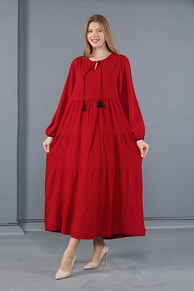 mervemoda Γυναικείο μακρυμάνικο plus size υφαντό φόρεμα βισκόζης