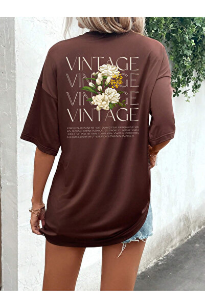 offsidesign Дамска тениска с къс ръкав, памучна, с винтидж принт и щампа отпред и отзад