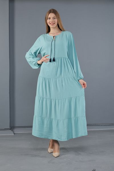 mervemoda Women's long sleeve plus size woven viscose dress