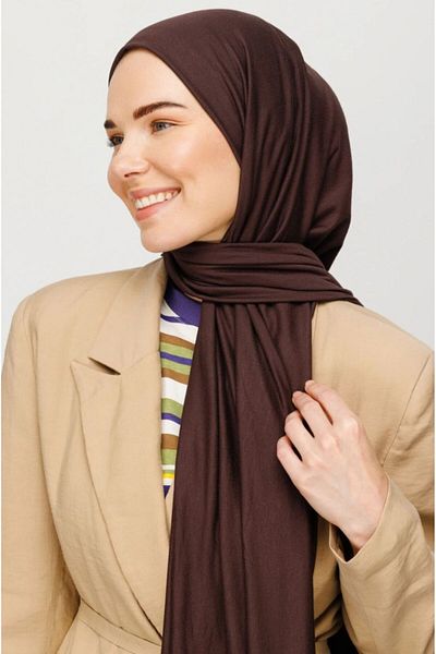 FRESCO SCARFS Hijab Hijab Χτενισμένο Βαμβακερό Σάλι Σκούρο Καφέ